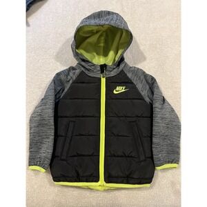Toddlers Nike‎ Puffer Jacket 2T Heather Gray Black And Lime Green